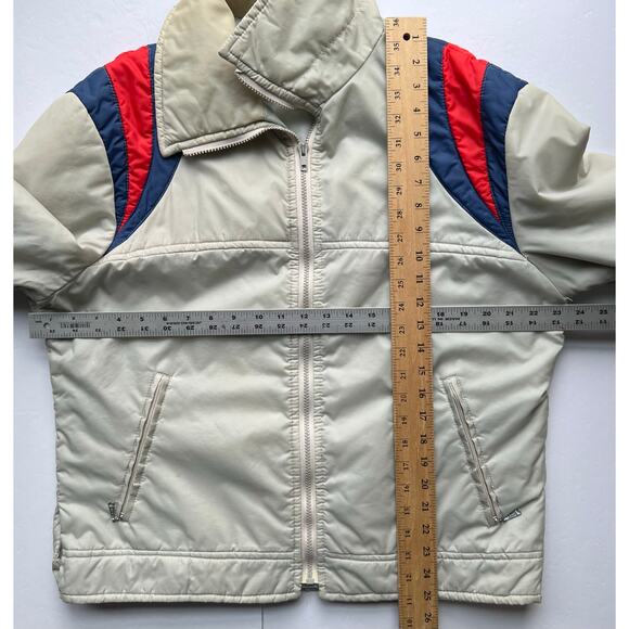 True Vintage 70s Snuggler Skiwear Ski Jacket Nylon Puffer Varisty Stripe Gray - Picture 16 of 16